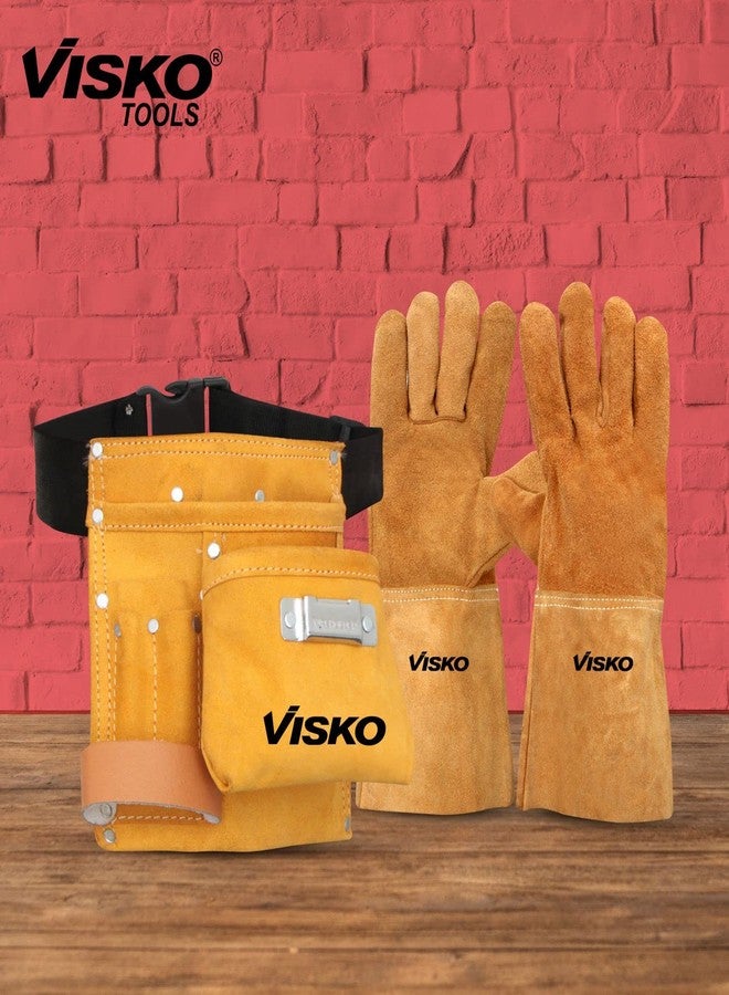 VISKO Tools Kit With Carpenter's Apron, Tool Belt With 5 Pockets, Welding Hand Gloves (VLB 026) - Image 5